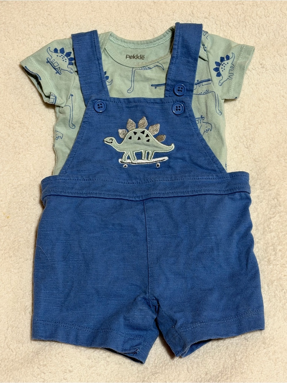PekkIe Blue Dino Short Overalls for Kids